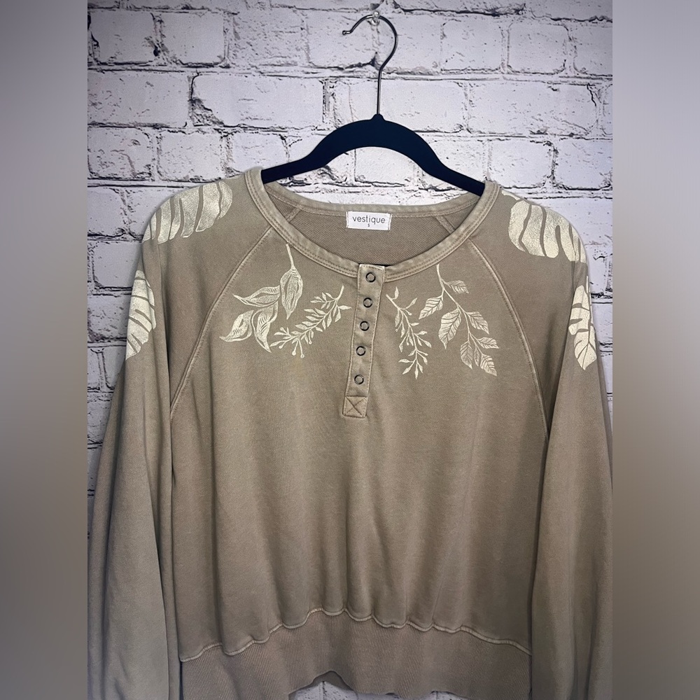 Beige Vestique Hand-Printed Sweatshirt Size Small